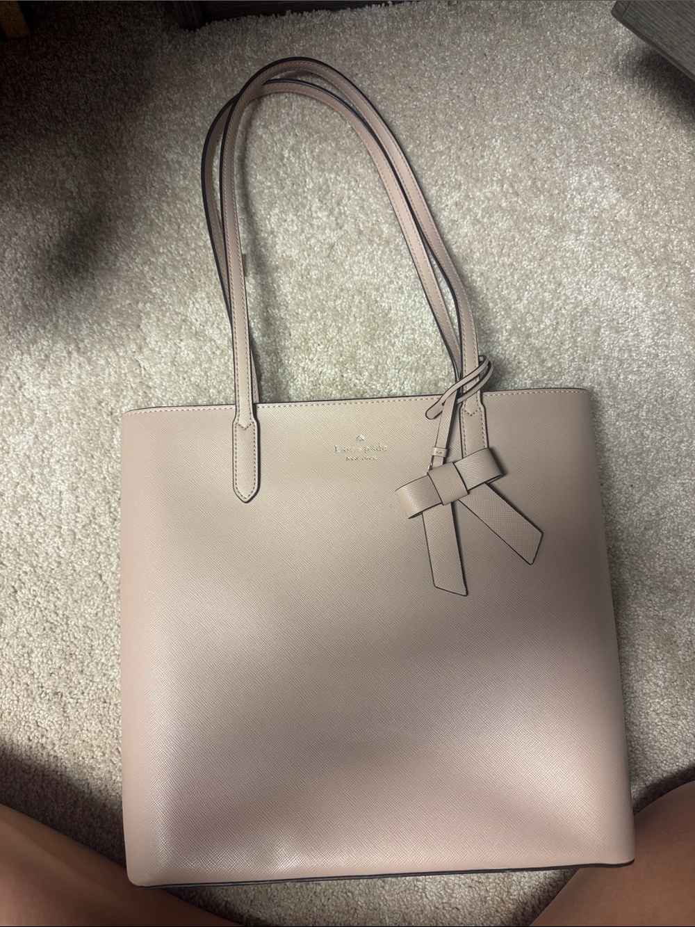 kate spade nude leather tote with bow charm